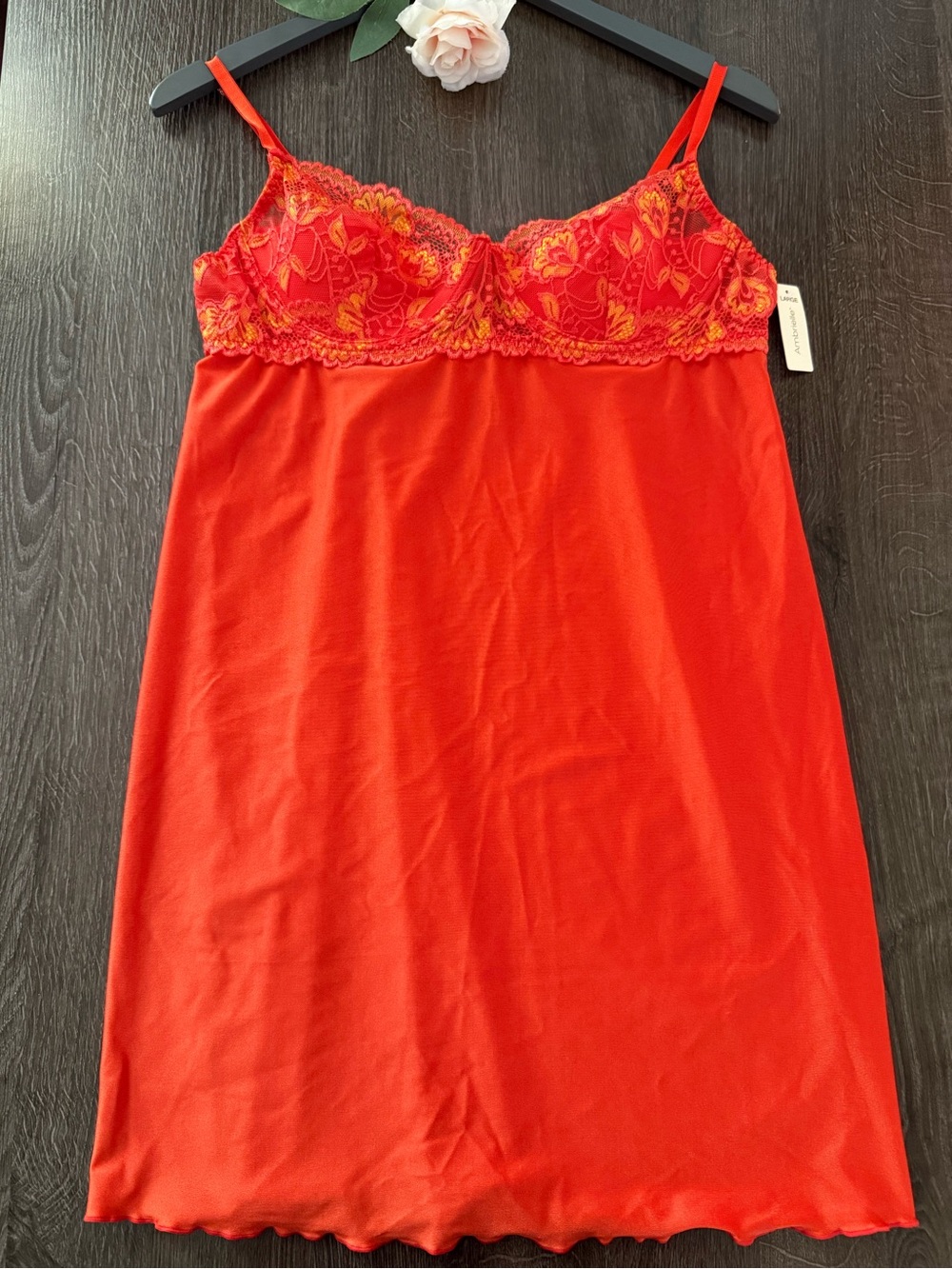 Ambrielle Coral Orange Lace Slip Dress Floral NWT Size Large